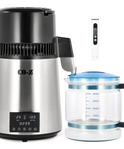 CO-Z 1.1 Gallon Water Distiller, 1750W Countertop Distilled Water Machine with Glass Container Dual Temperature Display Timer, 4L 304 Stainless Steel Distilled Water Maker for Home Office Travel More