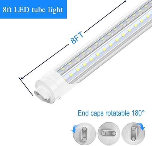 JESLED R17D/HO 8FT LED Bulbs - (12 Pack) Rotate V Shape, 5000K Daylight 72W, 7200LM, 110W Equivalent F96T12/DW/HO, Clear Cover, T8/T10/T12 Replacement, Dual-End Powered, Ballast Bypass - Image 7