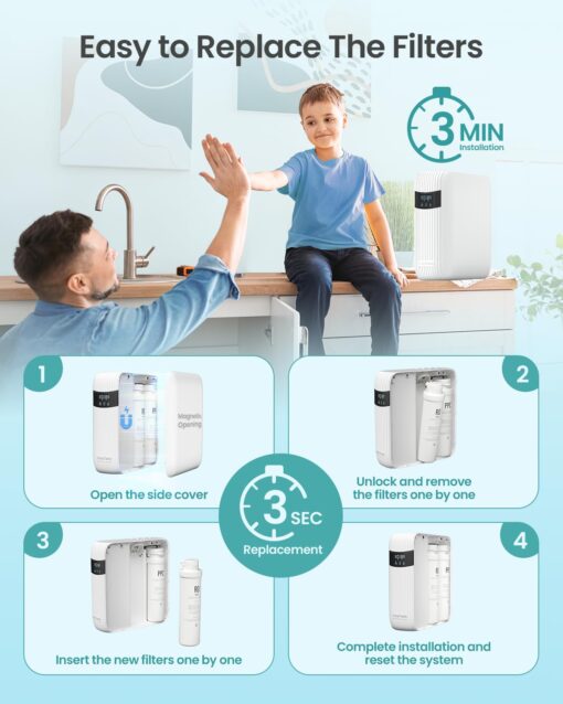 CripsTaste Tankless Reverse Osmosis System 800GPD High Flow Rate NSF 58&42 Certified & SGS Tested Under Sink Water Filtration System 2.5:1 Pure to Drain RO Water Filter System Under Sink (Alkaline) - Image 2
