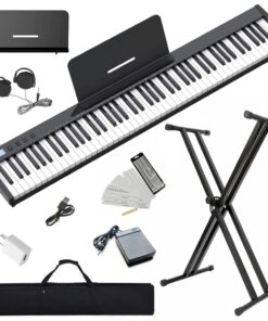 NikoMaku Piano Keyboard 88 Keys Semi-weighted Compact Portable Digital Piano Set for Beginners with Stand, Carrying Case, Sustain Pedal, Headphones, SWAN-S Black