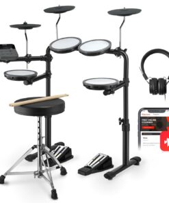 Donner DED-70 Electric Drum Set with 4 Quiet Mesh Drum Pads, 2 Switch Pedal, Portable and Solid Drum Set with Type-C Charging, 68+ Sounds, Throne, Headphones, Sticks, Melodics Lessons