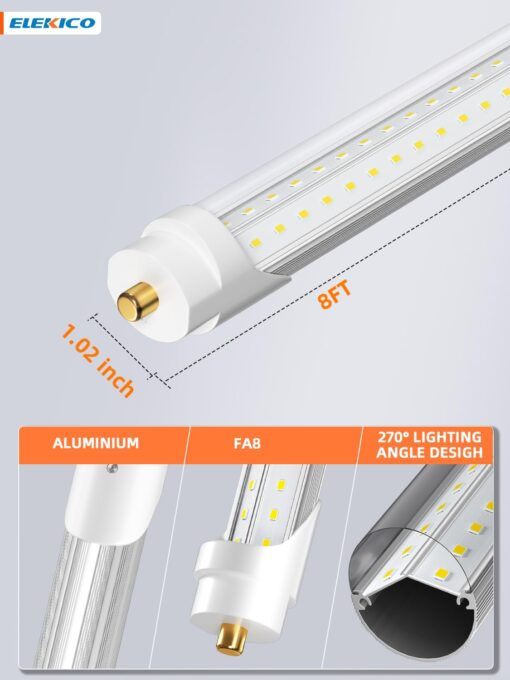 ELEKICO 75w 8ft Led Bulbs, 9500lm 5000k 8' Led Bulbs, V Shaped Clear Cover T8 Led Tube Lights 8ft, T8 Led Bulbs 8 Foot, 8' Led Replacement for T8 T10 T12 F96t12 Fluorescent Tubes - Image 4