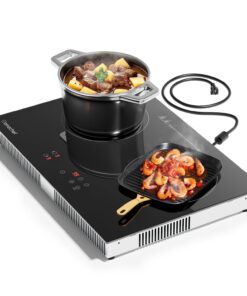 AMZCHEF Induction Cooktop 2 Burners, Bulit-in & Countertop 9 Power Levels Electric Cooktop with Plug, 110V-120V Double Induction Stove Sensor Touch, 99-min Timer, Safety Lock, Ceramic Glass