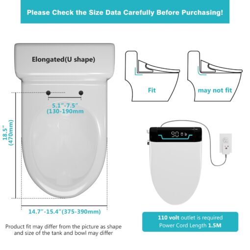 Electric Bidet Toilet Seat, Auto Open & Close Lid, Heated Toilet Seat with Thermostatic Warm Water & Dryer, Feminine & Front Rear Wash, Adjustable Water Pressure, Remote Control, Night Light - Image 2