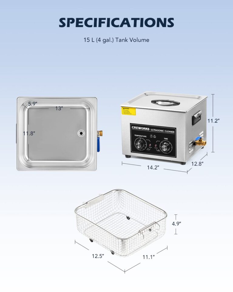 CREWORKS 15L Ultrasonic Cleaner with Knob, Total 760W Professional Industrial Auto Cleaning Machine for Carburetor Repairing Tools Parts Instrument, 40kHz Digital Sonic Cavitation Cleaner with Heater - Image 3