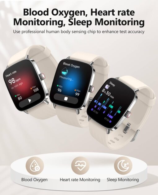 2025 Smart Watches for Women Men, 1.85" AI Voice Smartwatch, 24/7 Heart Rate Monitor, Stress/SpO2/Sleep Tracker, IP68 Waterproof, Weather, 100+ Sports Fitness Tracker for Android iOS Khaki - Image 7