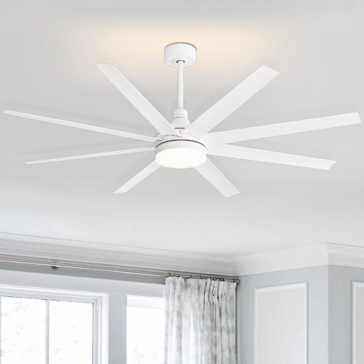 Breezary 65 Inch Ceiling Fan with Light and Remote, 8-Blade, Reversible DC Motor, 6-Speed, Timer, Industrial Ceiling Fans with Led Light Chandelier for Bedroom Office (White) - Image 8