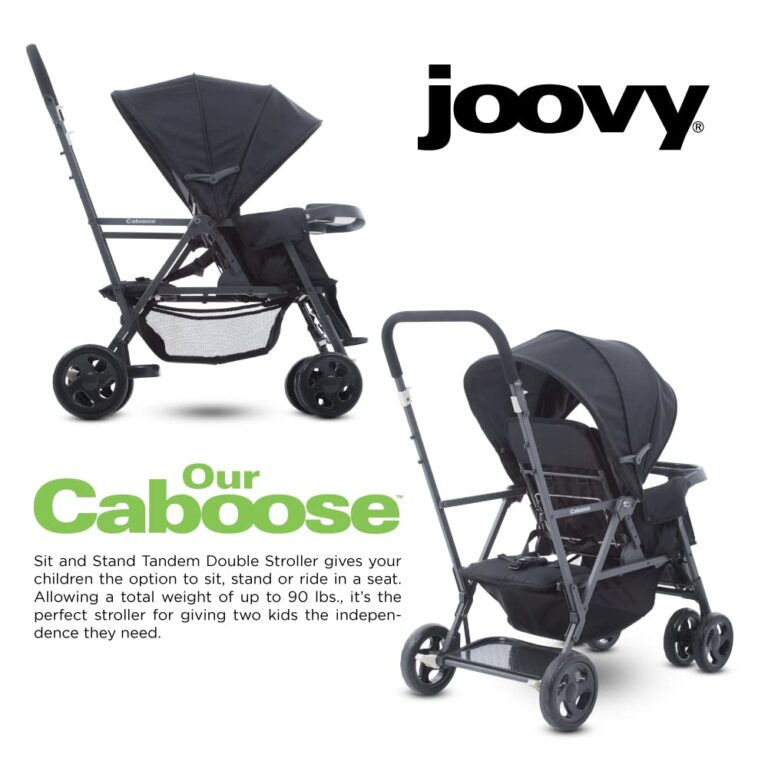 Joovy Caboose Sit and Stand Double Stroller with Rear Bench and Standing Platform, 3-Way Reclining Seats, Optional Rear Seat, and Universal Car Seat Adapter (Black) - Image 5