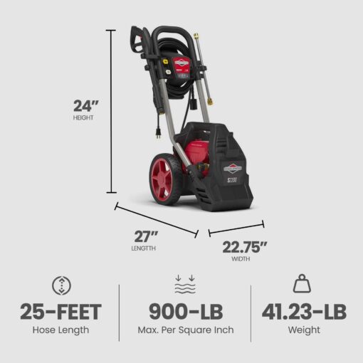 Briggs & Stratton 2200 Max PSI/1.2 Max GPM Electric Pressure Washer with 25 ft. Hose, 4 Spray Nozzles, Instant Start/Stop System and 9 Inch Wheels - Image 8