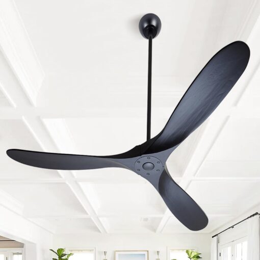 ZIMOFLL 60 inch Ceiling Fans Without Lights, Wet Rated Black Outdoor Ceiling Fans for Patios Outside Porch, 3 Blade Wood Ceiling Fan no Light with Remote Control, High CFM 6 Speeds, Quiet DC Motor