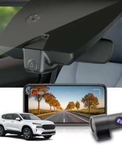Fitcamx Front 4K+Rear 1080P Dash Cam Adapts for Hyundai Santa Fe 2021 2022 2023 Part No# S2500 (Has Auto-Dimming), OEM Look, Dual Loop Recording, Built-in WiFi & APP, G-Sensor, Easy to Use, 128GB Card