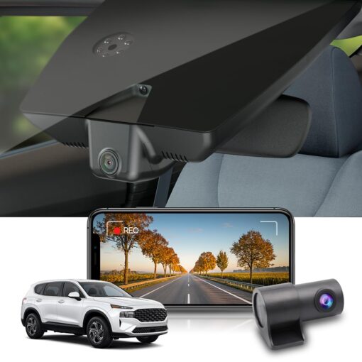 Fitcamx Front 4K+Rear 1080P Dash Cam Adapts for Hyundai Santa Fe 2021 2022 2023 Part No# S2500 (Has Auto-Dimming), OEM Look, Dual Loop Recording, Built-in WiFi & APP, G-Sensor, Easy to Use, 128GB Card