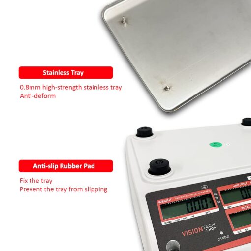 VisionTechShop TVP-60B Price Computing Scale, Lb/Oz/Kg Switchable, 60lb Capacity, 0.01lb Readability, NTEP Legal for Trade COC #19-038, NSF Certified - Image 3