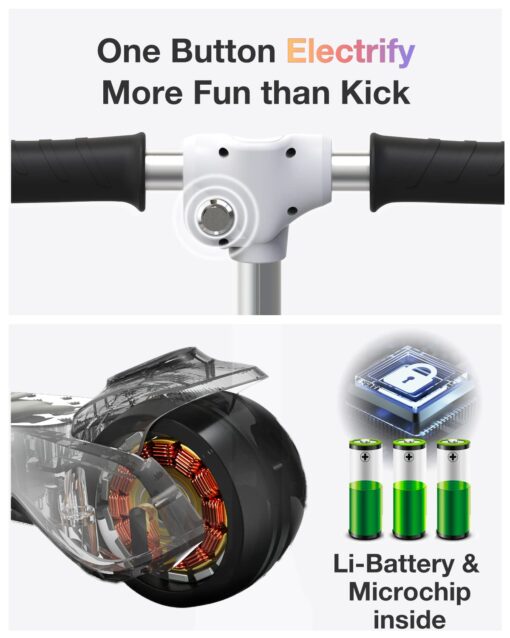 Elecorange 3 Wheel Electric Scooter for Kids, Light Up Deck, Big Flashing Wheels, Thumb Throttle, Adjustable Heights, Foldable, Lightweight, 5mph, Lightweight, Toddler Electric Scooter Ages 5-8, Black - Image 7