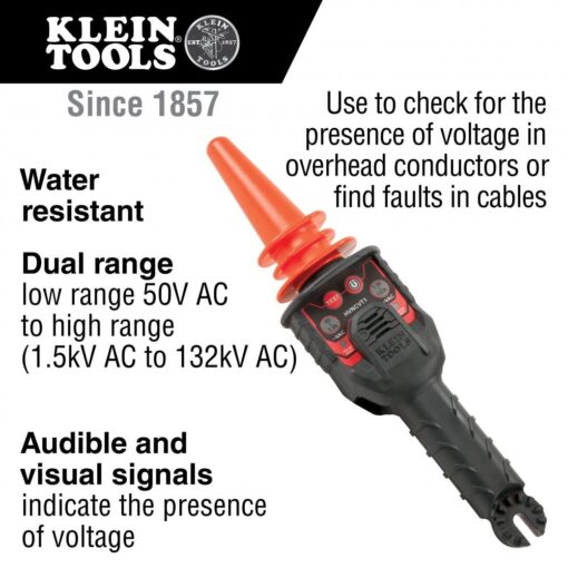 Klein Tools HVNCVT-1 Dual-Range Non-Contact High-Voltage Tester, Dual-Range, Audio/Visual Indicators, Water Resistant, With Case and Battery - Image 9