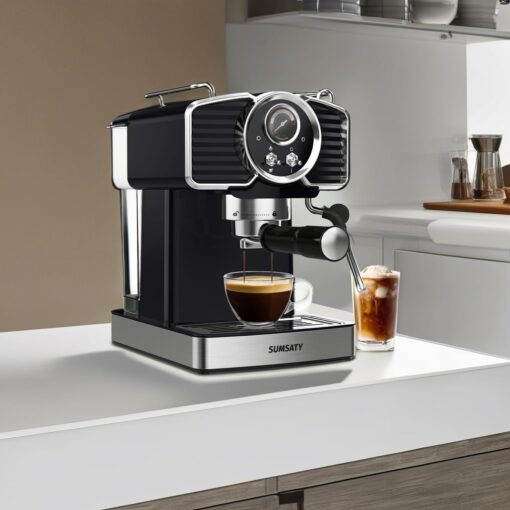 SUMSATY Espresso Machine 20 Bar, Professional Espresso Maker with Milk Frother Steamer Wand, Espresso Coffee Machine Black, Cappuccino & Latte Machine for Home, Retro, 1.8L Removable Water Tank - Image 6