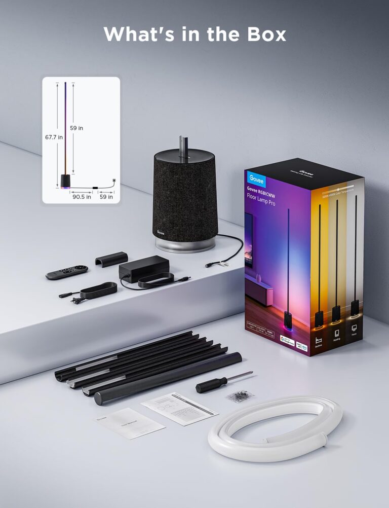 Govee Floor Lamp Pro, RGBIC LED Lamp with Bluetooth Speaker and White Noise, 2100 Lumens Standing Lamp, Works with Alexa, 16 Million Colors, Music Sync, Floor Lamp for Bedroom, Living Room, Black - Image 2