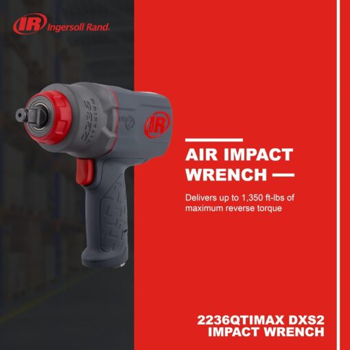 Ingersoll Rand 2236QTIMAX DXS2 1/2" Air Impact Wrench, Quiet, 1,500 ft-lb Torque, Titanium Hammer Case, Friction Ring Retainer, Pistol, Interchangeable Anvil, Multifunctional Tool - Image 8
