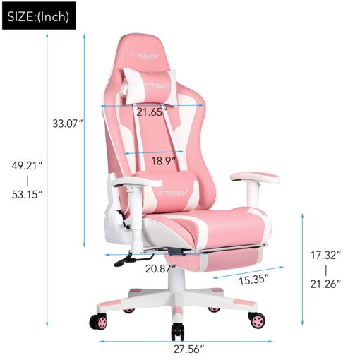 GTRACING Gaming Chair with Footrest Speakers Video Game Chair Bluetooth Music Heavy Duty Ergonomic Computer Office Desk Chair (Pink) - Image 2