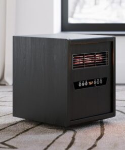 Modern Ember Portable Rolling Infrared Space Heater with LED Touchscreen and Remote Control | 12h Timer | 1500w Quick Heating for Indoor Use | Black Oak Wood