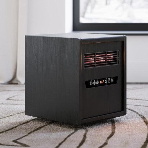 Modern Ember Portable Rolling Infrared Space Heater with LED Touchscreen and Remote Control | 12h Timer | 1500w Quick Heating for Indoor Use | Black Oak Wood