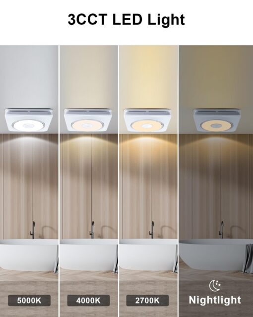 GROWNEER Bathroom Fan with Bluetooth Speaker, 110/160 CFM 1.0 Sone Bathroom Exhaust Fan with Heater, Exhaust Fan with Light & Remote, 9 RGB Modes, 1500lm 3 Color Temperature & Nightlight, EZ Install - Image 6