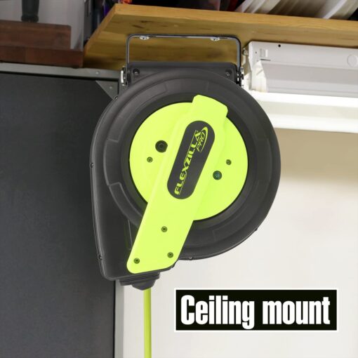 Flexzilla Retractable Extension Cord Reel, 12/3 AWG SJTOW Cord, 60', Grounded Triple Tap Outlet, ZillaGreen, FZ8120603 - Image 4