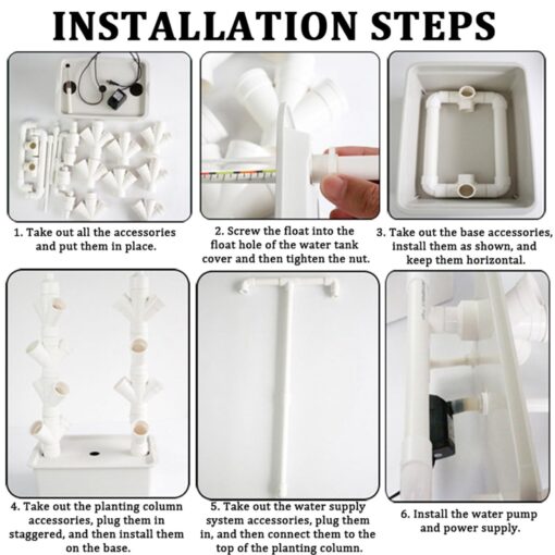 QZQHNYJ Hydroponics Growing System Kit, 16/24/32-Holes PVC-U Pipes Vertical Tower Hydroponic Gardening System Grow Kit with Water Pump, for Leafy Vegetables,16holes - Image 2