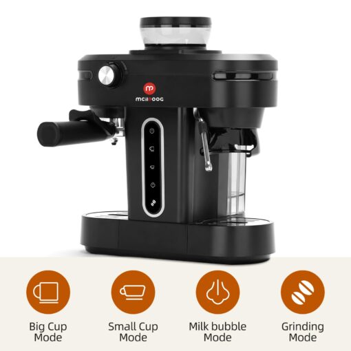 Mcilpoog AC510 15Bar Semi Automatic Espresso Machine With Grinder & Steam Wand,3-in-1 Compact Espresso Coffee Maker With 28 oz Removable Water Tank for Cappuccino or Latte, Gift for Dad, Mom or Wife - Image 9