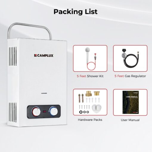 CAMPLUX Portable Tankless Water Heater, 1.58 GPM Portable Water Heater with Handle, Propane Gas Water Heater 41,000 BTU, Camping Water Heater for Outdoor, Camping, Cabin, BD158 - Image 2