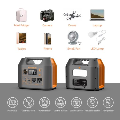 Portable Power Station EnginStar 300W Solar Generator 110V 296Wh Power Bank Two Pure Sine Wave AC Outlet 80000mAh Lithium Battery Pack for Camping Outdoors Trip RV Hunting Vans Emergency Backup - Image 2
