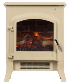 Country Living 18 Inch Infrared Freestanding Electric Fireplace Stove Heater in Cream | Provides Supplemental Zone Heat with Remote Control | Adjustable Flame Colors, Speeds, Brightness | Metal Body