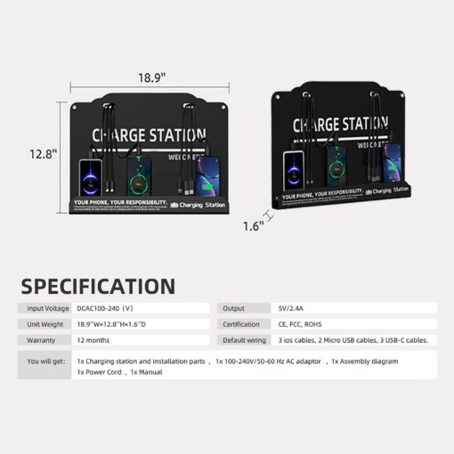 Wall Mounted Cell Phone Charging Station Mobile Phone Charging Station | Fast Charging 8 Device | Compatible with iPhone ipad Smartphone Tablets Port | Great for Offices Hotel Hospital Airport - Image 2