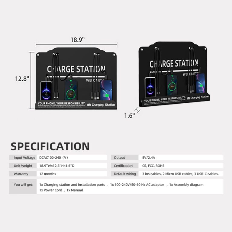 Wall Mounted Cell Phone Charging Station Mobile Phone Charging Station | Fast Charging 8 Device | Compatible with iPhone ipad Smartphone Tablets Port | Great for Offices Hotel Hospital Airport - Image 2