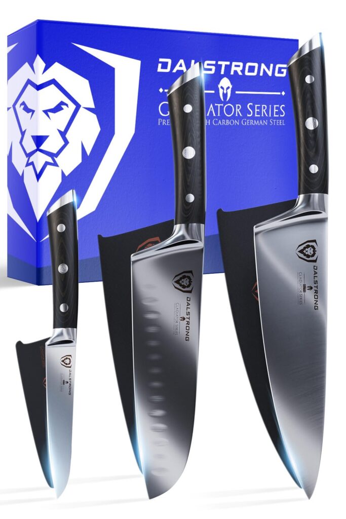 Dalstrong 3pc Knife Set - Gladiator Series Elite - Chef Essentials - Chef Knife, Santoku Knife, Paring Knife - G10 Handle - High Carbon German Steel - w/Sheaths - NSF Certified