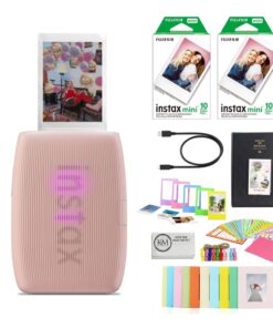 Fujifilm INSTAX Mini Link 3 Smartphone Printer | Rose Pink Bundled with INSTAX Mini Instant Film | 20 Exposures + Instax Mini Album, Borders, Stickers & Clips + Microfiber Cleaning Cloth (4 Items)
