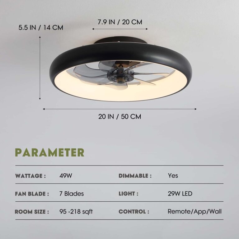 LUDOMIDE Modern Black 20" Flush Mount Ceiling Fan with Lights, 6 Wind Speeds, LED, Bedroom, Kitchen - Image 4