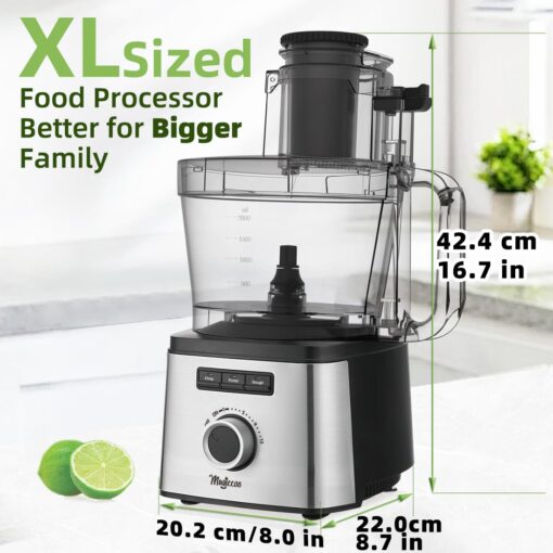 Magiccos 14-Cup Lemon Slicer Food-Processor - Large Feed Chute, 13 Speeds & Pulse, 3 Programs，Cheese Shredding, Cutting Fries, Meat Chopping, Shredding and Slicing, Mixing and Doughing, for Home Use - Image 8
