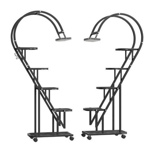 Bestier Plant Stand Indoor with Grow Lights, 5 Tiered Metal Plant Stand with Wheels, 65" Tall Plant Stands for Indoor Plants Multiple, 2 Pack Half-Heart Shape Plant Rack for Living Room Patio Balcony - Image 2