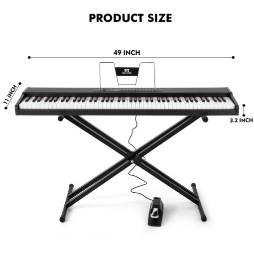 MUSTAR Digital Piano 88 Key Weighted with Stand, 88 Key Semi Weighted Keyboard Piano MEP-900, Portable Electric Piano Keyboard 88 Keys with Bluetooth Connection, Case, Sustain Pedal, MDF, Black - Image 3