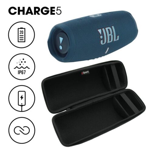JBL Charge 5 Waterproof Portable Speaker with Built in Powerbank and gSport Carbon Fiber Case (Blue) - Image 8