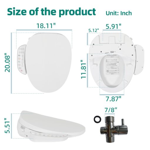 Electric Bidet Toilet Seat, Warm Water Bidet for Rear and Front Washing, Self-Cleaning Nozzle, Elongated V-shaped Heated Toilet Seat with Dryer, Touch Panel, SoftClose Lid, LED Light and Deodorization - Image 2