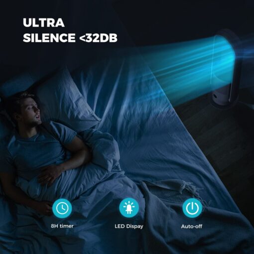 ULTTY Bladeless Tower Fan with HEPA Filter, 90° Oscillating Tower Fan, Remote Control, Touch, 8H Timer, 9 Speeds, Powerful Floor Fan for Bedroom Room Home Office, CR022, Black - Image 3