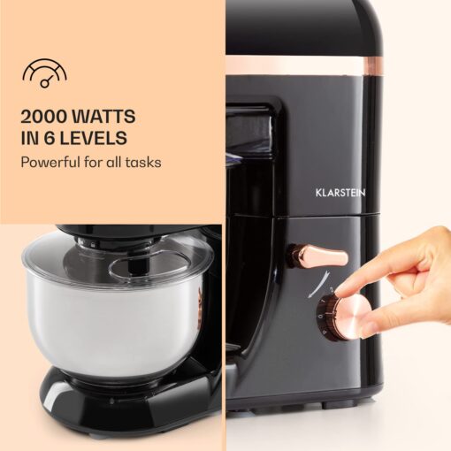 KLARSTEIN Bella Elegance Electric Stand Mixer, Grinder, Meat Mixer, Food Mixer, Dough blender, Beater, 1.3-gallon Stainless Steel Bowl, Easy Cleaning, 650W, 6 Speed Levels - Image 7