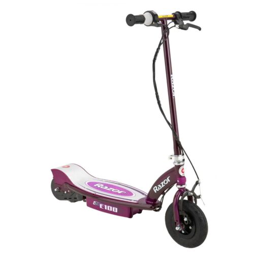 Razor E100 Kids Ride On 24 Volts Motorized Powered Electric Kick Scooter Speeds Up to 10 Miles Per Hour with Brakes and Pneumatic Tires, Purple