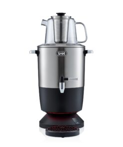 SAKI Chaiovar Electric Samovar - 4L Stainless Steel Electric Tea Maker, Temperature Display, Large Ceramic Teapot, Boil Dry & Auto Shut Off, Best for Persian, Russian, and Turkish Tea (Silver)