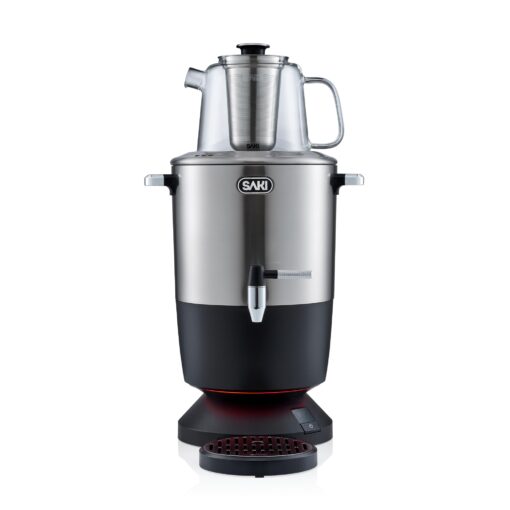 SAKI Chaiovar Electric Samovar - 4L Stainless Steel Electric Tea Maker, Temperature Display, Large Ceramic Teapot, Boil Dry & Auto Shut Off, Best for Persian, Russian, and Turkish Tea (Silver)