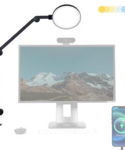 LUME CUBE Edge Light 2.0 LED Black Desk Lamp | Dimmable Home Office Desk Light with USB Charging Port & Strong Swing Arm | Adjustable Color Temperature and Brightness | Circle Webcam Light