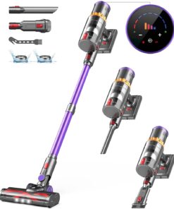 CHEBIO Cordless Vacuum Cleaner, 550W/45Kpa Stick Vacuum with Smart Display, MAX 65Mins Runtime Vacuum Cleaners for Home, Auto Mode & Anti-Tangle Lightweight Vacuum for Pet Hair/Carpet/Floor
