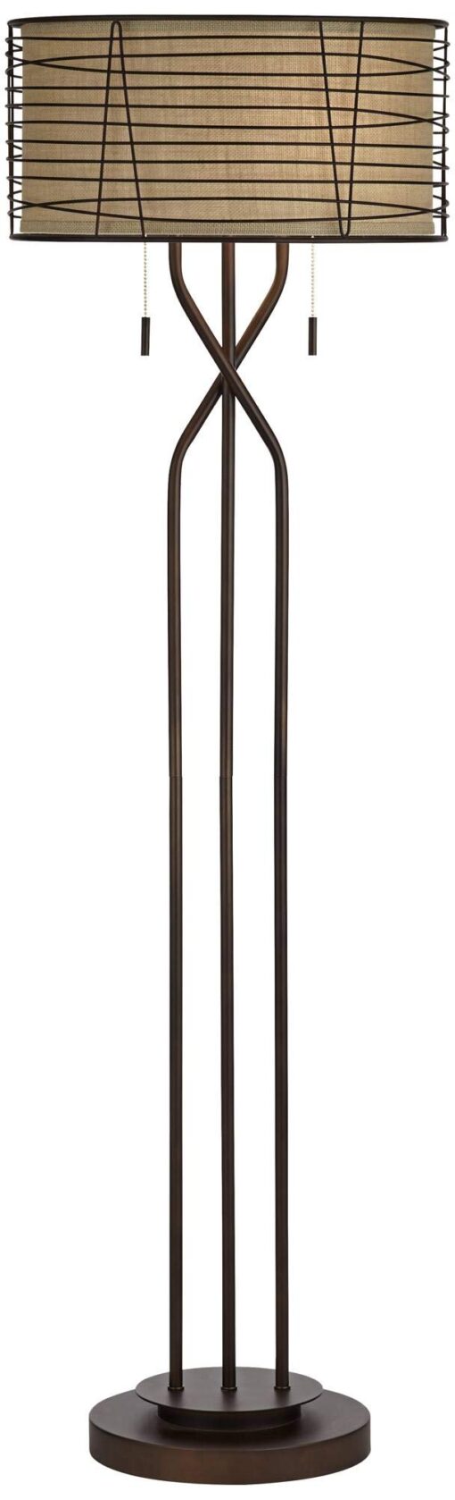 Franklin Iron Works Marlowe Industrial Rustic Farmhouse Floor Lamp Standing 60 1/2" Tall Bronze Woven Iron Metal Burlap Fabric Double Drum Shade for Living Room Reading Bedroom Office House Home - Image 9